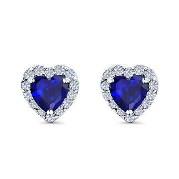 Heart shape Stud Earrings Wedding Simulated Blue Sapphire CZ 925 Sterling Silver (10mm)